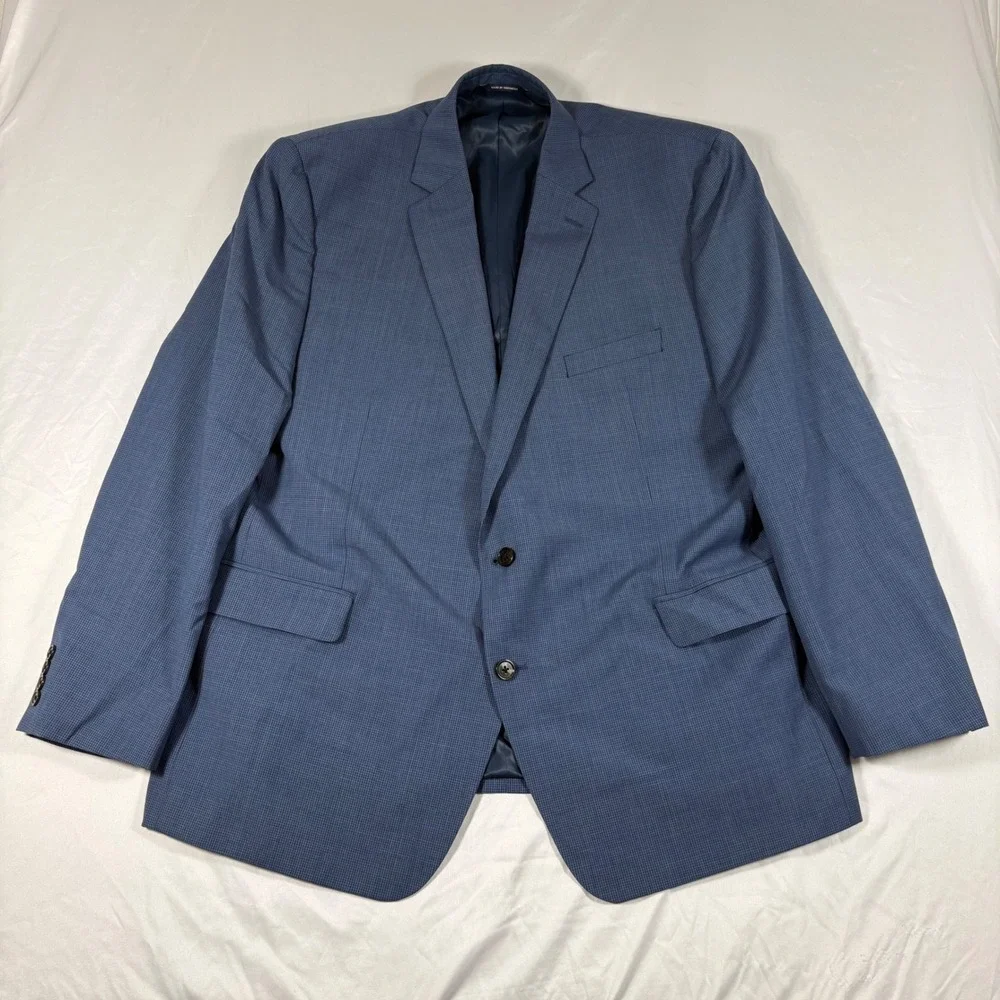 Ralph Lauren Men 48L Blue Wool Blend Check Blazer Sport Coat Jacket Professional